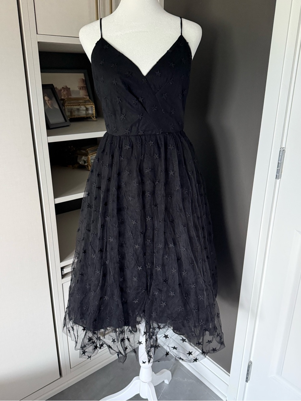 J. Crew Black Star-Embroidered Midi Dress